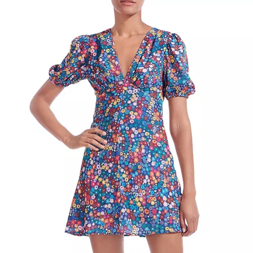 STAUD Milla Mini Dress Floral print Puff Sleeve Mini Dress